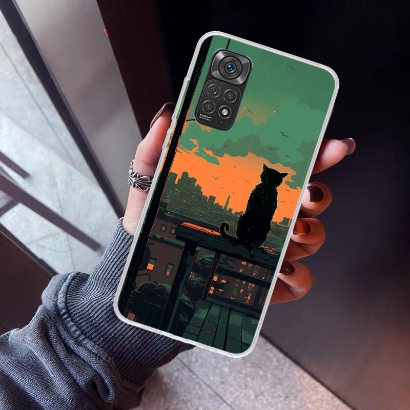 Anime Cat Rain Animal Phone Case For Xiaomi Redmi Note 10 11 12 13 14 15 Pro Plus 11S 12S 14S 11T 11E 10S Soft TPU Back Cover Re