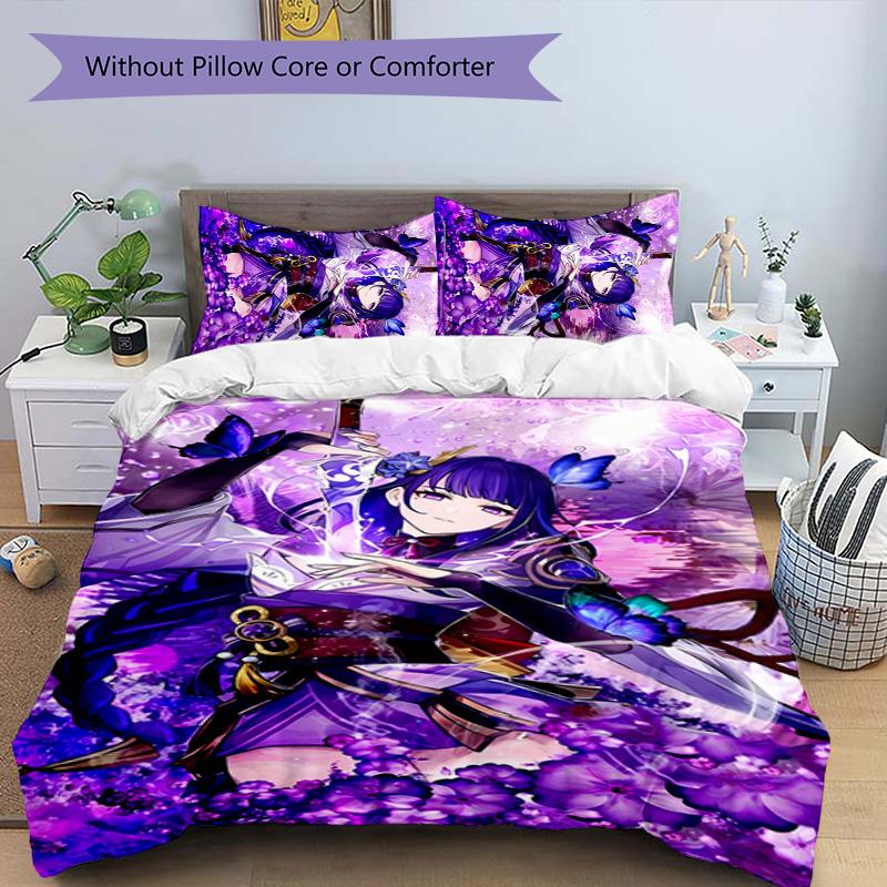 3pcs Genshin Impact Balzebub pattern bedding set duvet cover set includes duvet cover &pillowcases, perfect all season bedroom decoration & gift