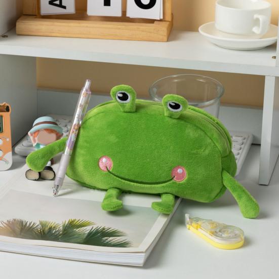 Stuffed Frog Pen Case, Funny Frog Pencil Bag, Fluffy Pencil Storage Pouch, Large Capacity Zipper Pen Bag for Boys Girls, Multifunctional Storage Bag