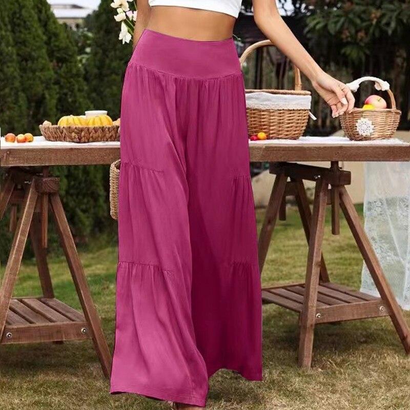 

Повседневные широкие брюки с высокой талией, женские летние модные свободные женские брюки из хлопка и льна в стиле пэчворк, однотонные мешковатые Spodnie 26196 XXL розы красного