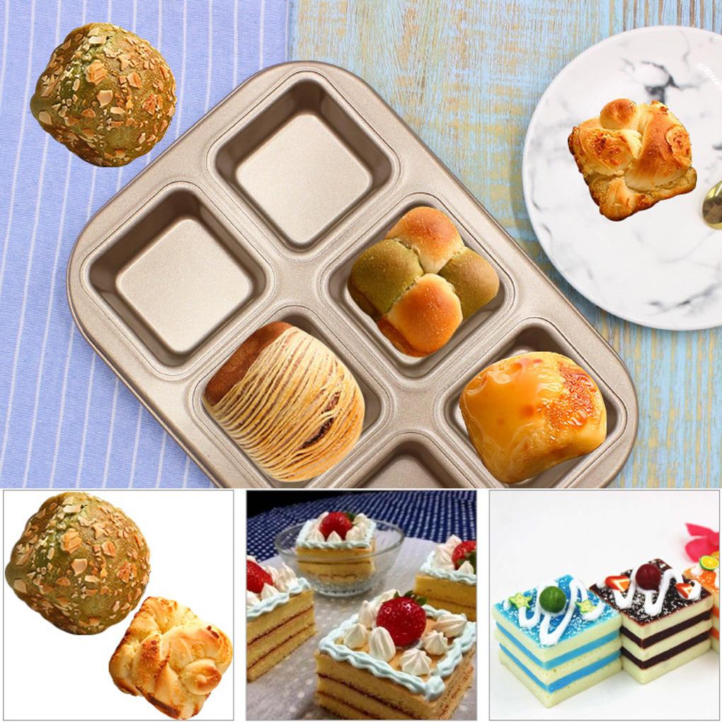 Muffin Cake Pan 6-Cavity Square Non-Stick Cupcake Tray Bakeware for Oven Baking