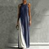 Women Sleeveless Loose Fit Maxi Dress with Pocket Color Block Design Casual Elegant Summer Long Dress