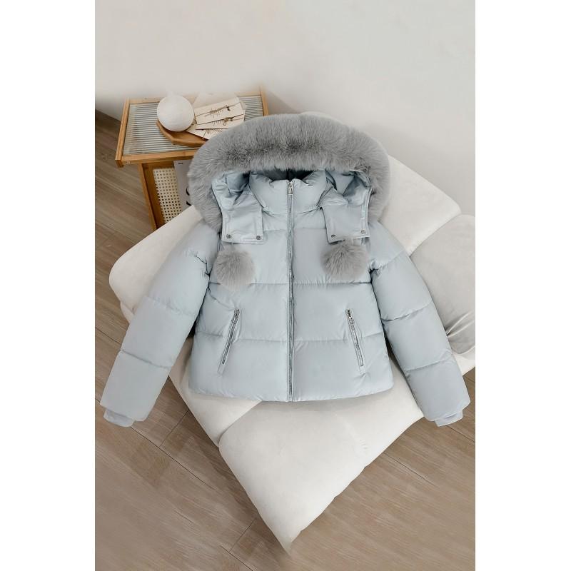 Womens Short Puffer Coat With Faux Fur Collar Hooded Winter Jacket Thick Warm Cotton Fill Korean Style