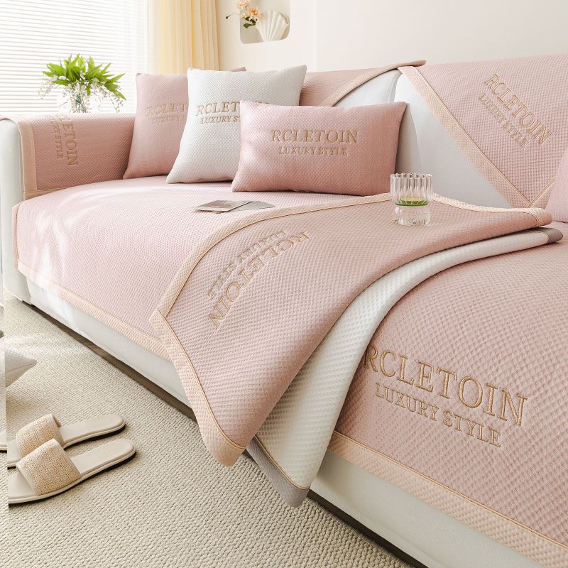 Летняя маленькая решетчатая подушка для дивана из ледяного шелка с вышитыми буквами — фото 6