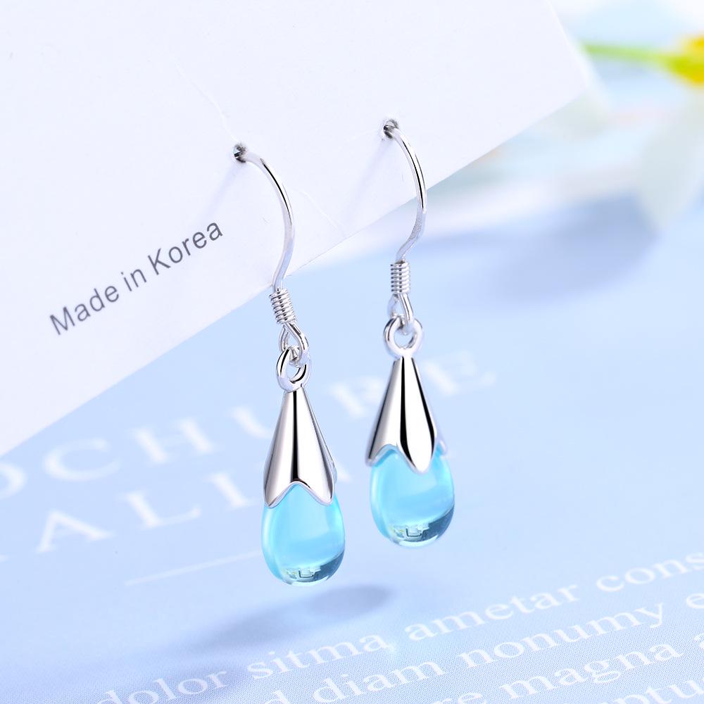 Blue Water Drop Tassel Mori Style Korean Earrings