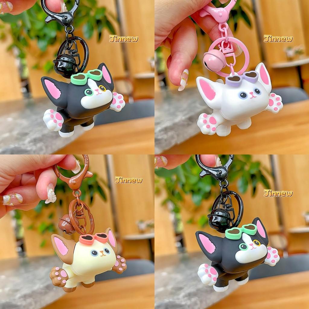 Playful Jinnew Cartoon Devon Rex Cat Sunglasses Keychain Unique Gift For Cat Enthusiasts
