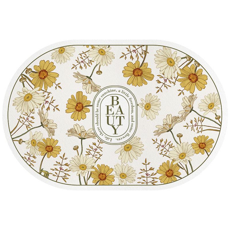 Fresh Floral Diatomaceous Earth Mat - Easy Clean Bathroom & Washbasin Floor Pad