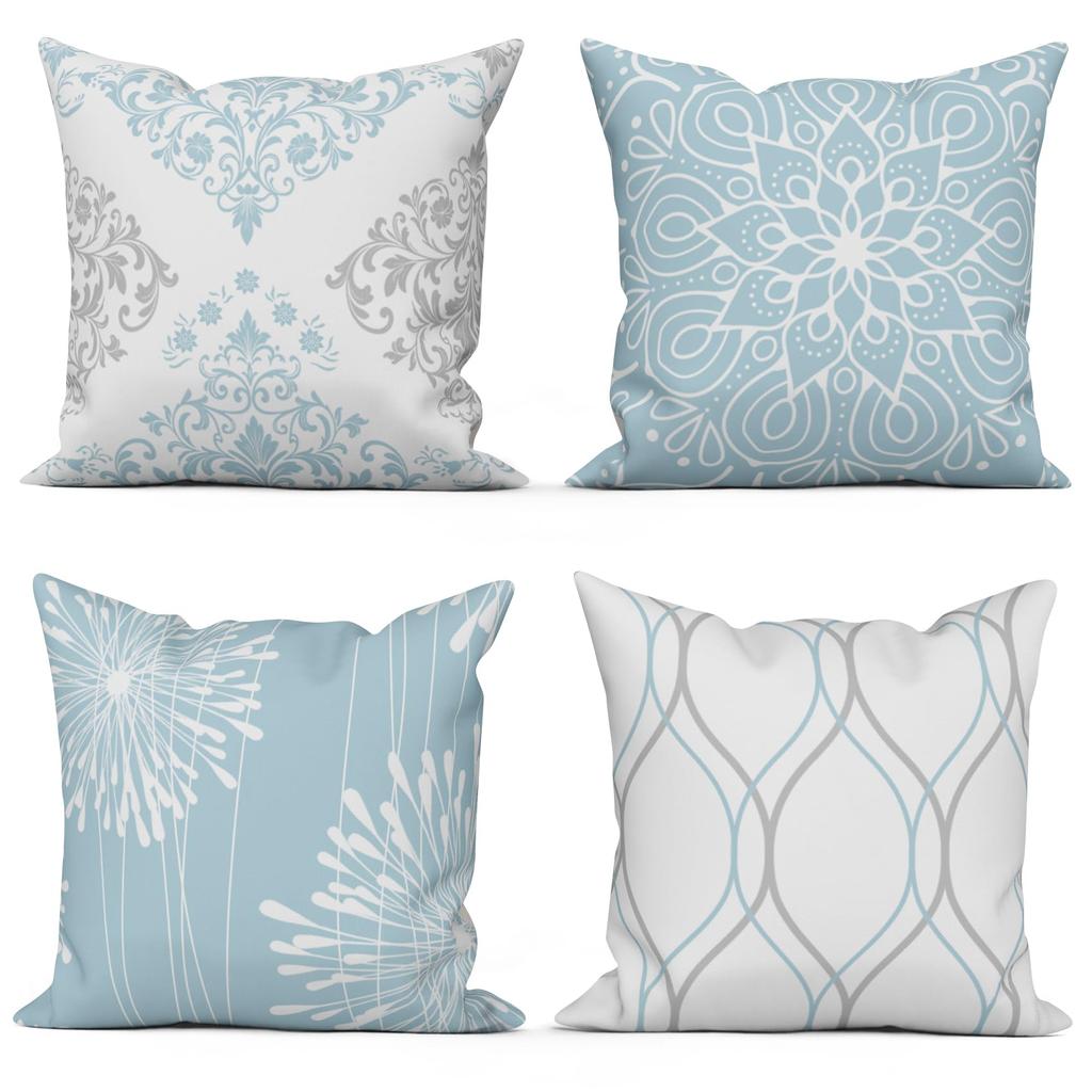 4Pcs Black White Damask Mandala Printed Pillow Cover Polyester Cushion Case 2D Flat Printing Pillowcase Contemporary Artistic
