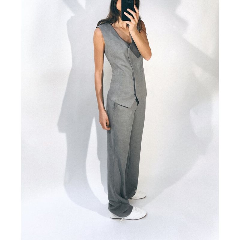 Spring New Suit Fabric Back Asymmetric Vest 9427556 Low Waist Straight-Leg Pants 1478229