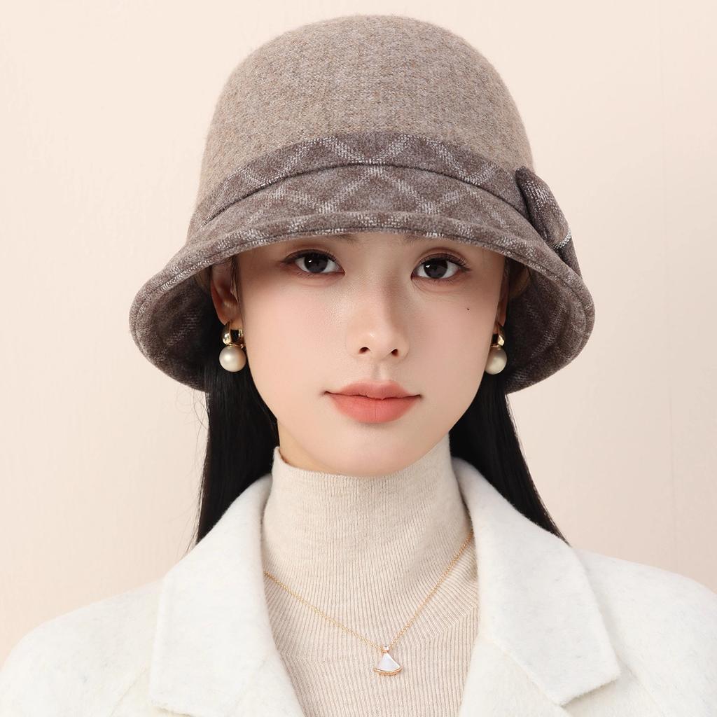 Autumn and Winter Hat Women's Retro Bucket Hat Middle-aged and Elderly Elegant Temperament Bow Mother Hat