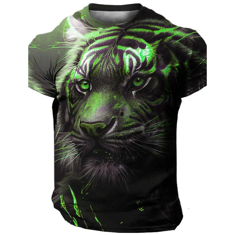 Flame Animal Pattern 3D Printing Fashion Men's Outdoor Sports Short Sleeve T-shirt Plus Size Men's Shirt Casual Personality Tren