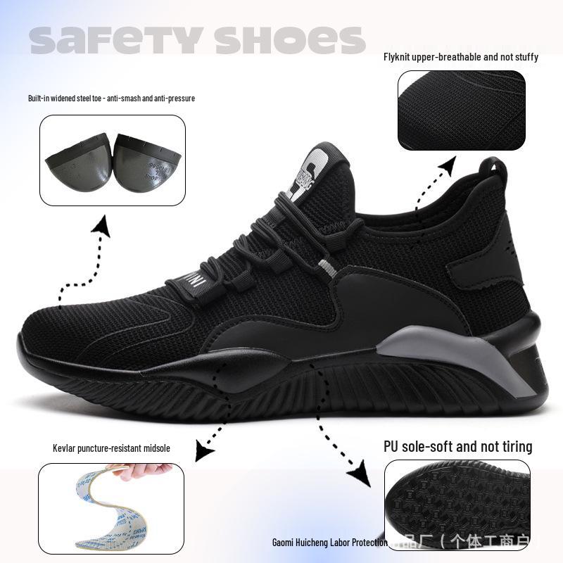 Flyknit Breathable Safety Shoes, Four-Season Wear-Resistant, Anti-Smash, Anti-Puncture Labor Protection Footwear.