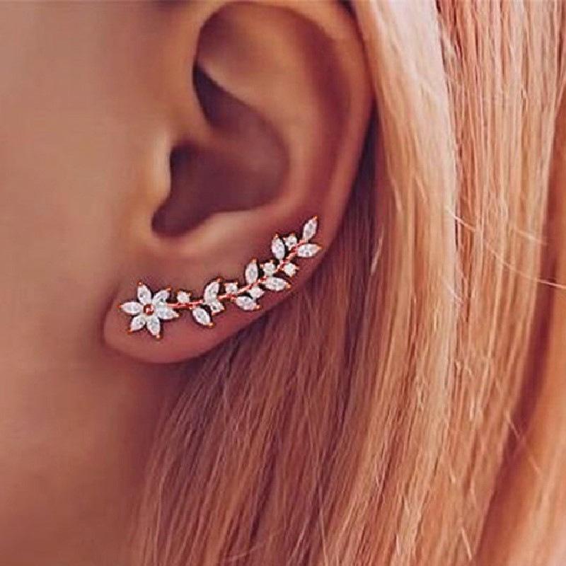 Style Internet Celebrity With The Same Ear Hook, Song Huiqiao With The Same Earrings Song Zuer, Full Of Diamond Flower Earrings Women