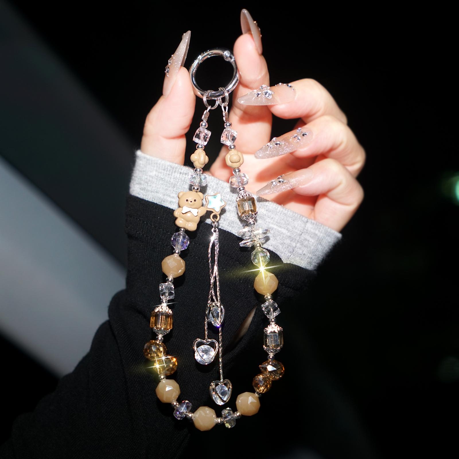 

Korea Purple Beaded Flower Candy Butterfly Bracelet Phone Chain Pendant For iPhone Universal Accessories Chain Stylish Jewelry коричневый