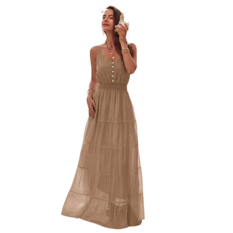 Europe, America 2026 Summer New Simple High Waist and Thin Casual Beach Vacation Suspender Dress