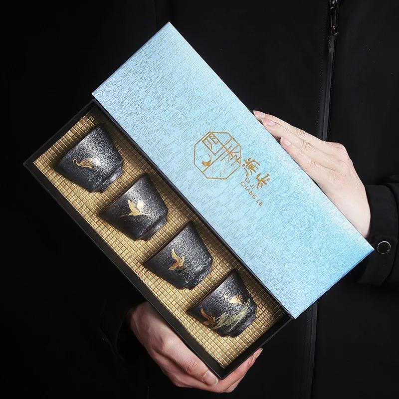 Chinese style kiln variable Tea cup set with gift box, ceramic Kung Fu tea set, single cup, master cup, personal cup teaware