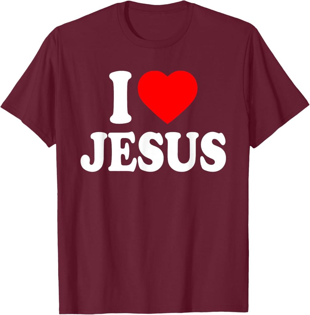 I Love Jesus Graphic Print Men's Short Sleeve Cotton T-Shirt Casual Trip Tee