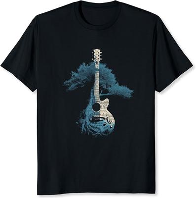 Men’s Guitar & Nature Graphic Tee Music Shirt with Trees Band Shirt for Guitar Players