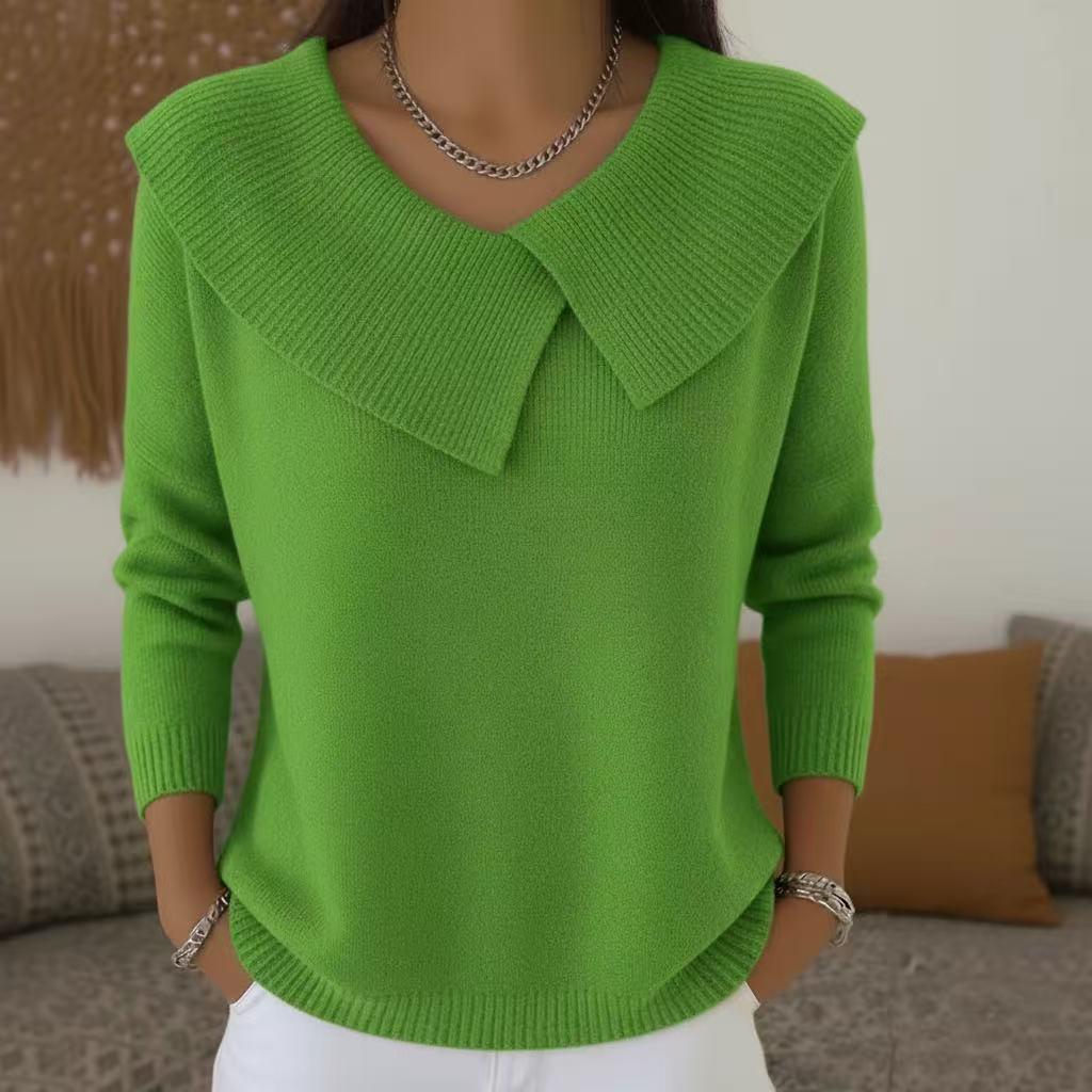 Korean Style Retro Slimming Knit Lapel Sweater