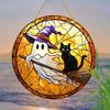 Witch Broom Halloween Sign, Round Aluminum Wall Plaque 20x20cm
