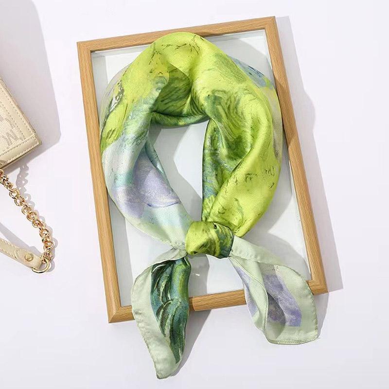 Luxus Design Druck Seide Quadratisches Tuch Für Frau Weiches Satin Haarband Nackenbinde Kopf Hijab Stirnband Foulard Taschenbänder Geschenk Büro