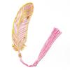 Vintage Feather Gold Stamped Metal Bookmark with Metal Chain Pendant Exquisite Bookmark Book Page Divider Office Stationery