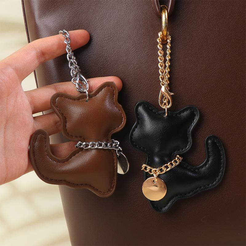 Pu Leather Cat Keychain Cute Animal Keyring Women Bag Charm Handbag Hanging Pendant Decoration Girl Gifts
