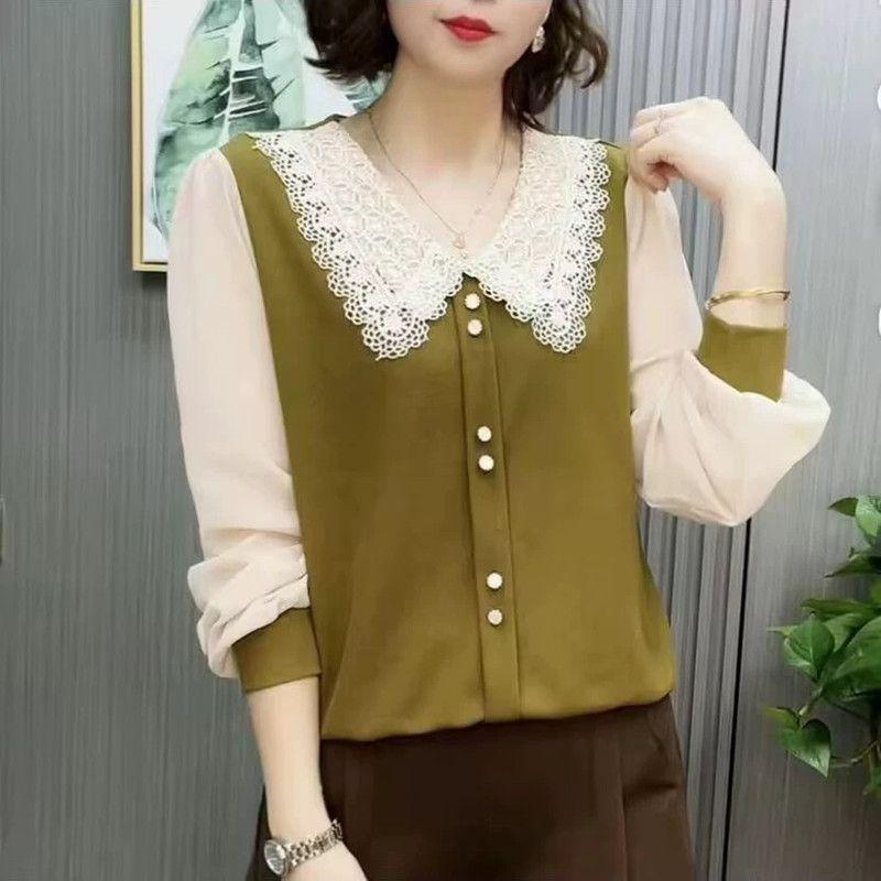 Women's Long-sleeved Temperament and Fashionable Doll Collar Top Base Shirt Top