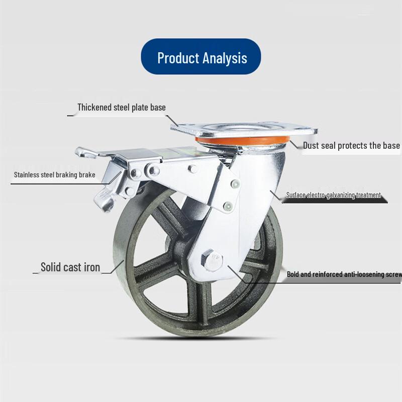 Shengbey Heavy-Duty 5-Inch Cast Iron Swivel Caster with Brake
