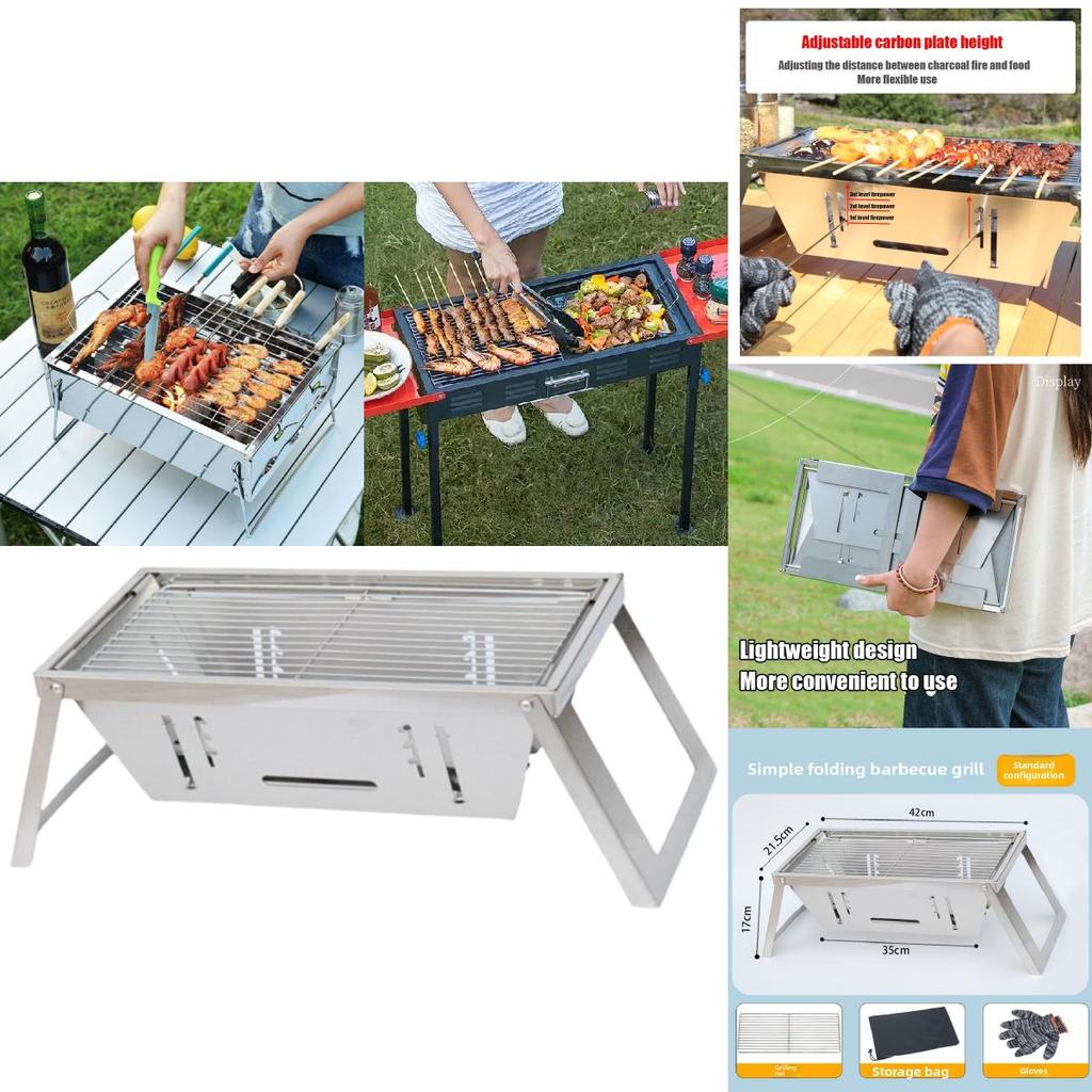 Stainless Steel Barbecue Grill With Thickened Carbon Frame For Outdoor Camping And Family Cooking