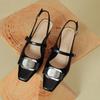 French Mary Jane Single Shoes Bag Head Sandals Women's Thick Heel 2025 New Summer Silver One-word Buckle with High Heels