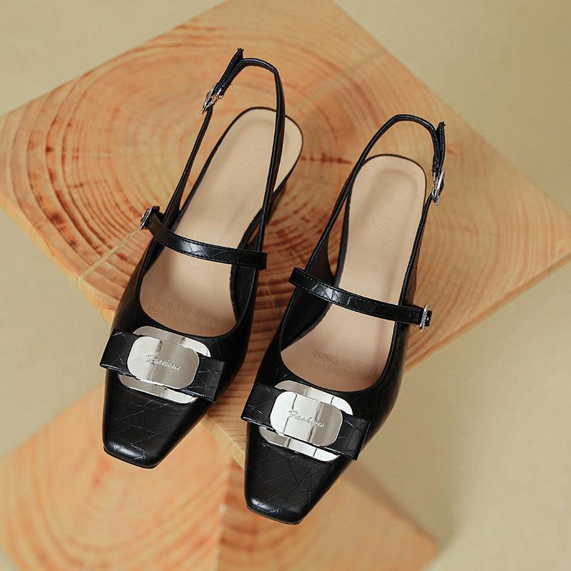 French Mary Jane Single Shoes Bag Head Sandals Women's Thick Heel 2025 New Summer Silver One-word Buckle with High Heels