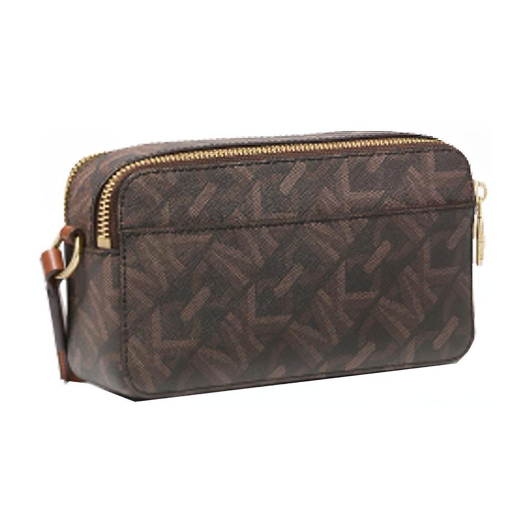Michael Kors MK Jet Set Logo Stripe Classic Monogram Zipper Closure Faux Leather Camera Bag Women Shoulder Bag Dark-Brown 32H3GJ6C1B-277