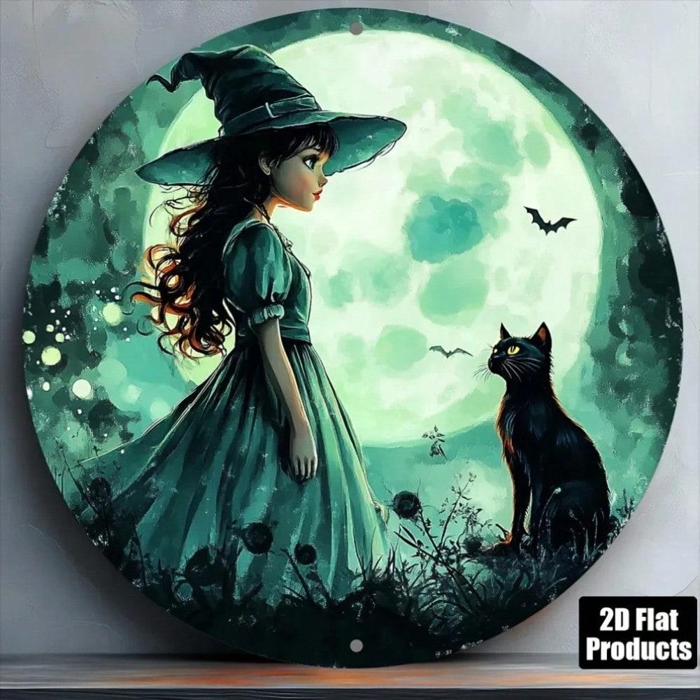 

Halloween Witch Cat Metal Wall Art Weatherproof Indoor Outdoor Decor 20x20