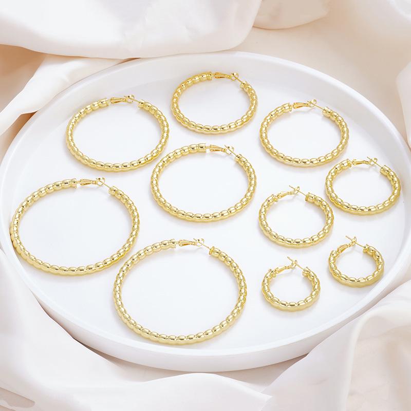 Trendy European and American Beaded Large Hoop Earrings in Yellow Brass - High-End, Light Luxury Fashion for Women, Available in Gold and Silver