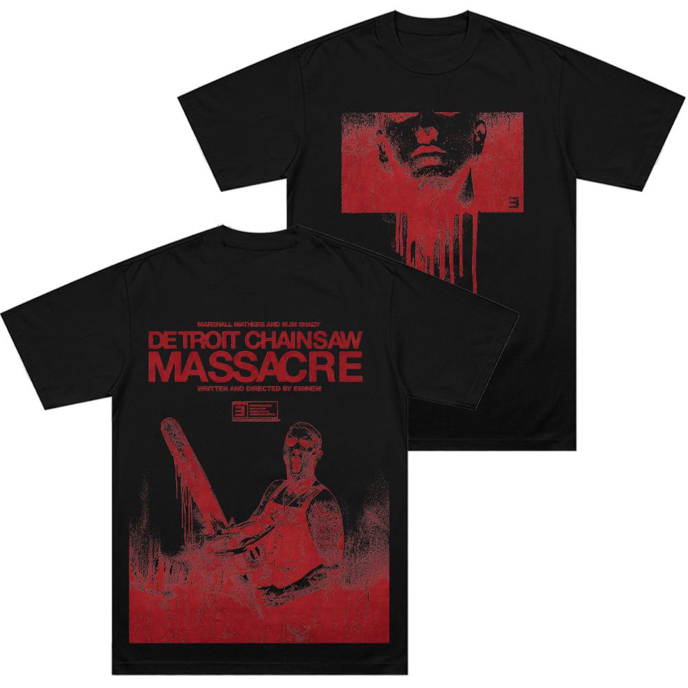 Eminem Shady Massacre Kapsel Detroit Kettensägenmassaker Zweiseitiger Druck T-Shirt Grafik Vintage T-Shirt Mode Baumwolle Unisex T-Shirt