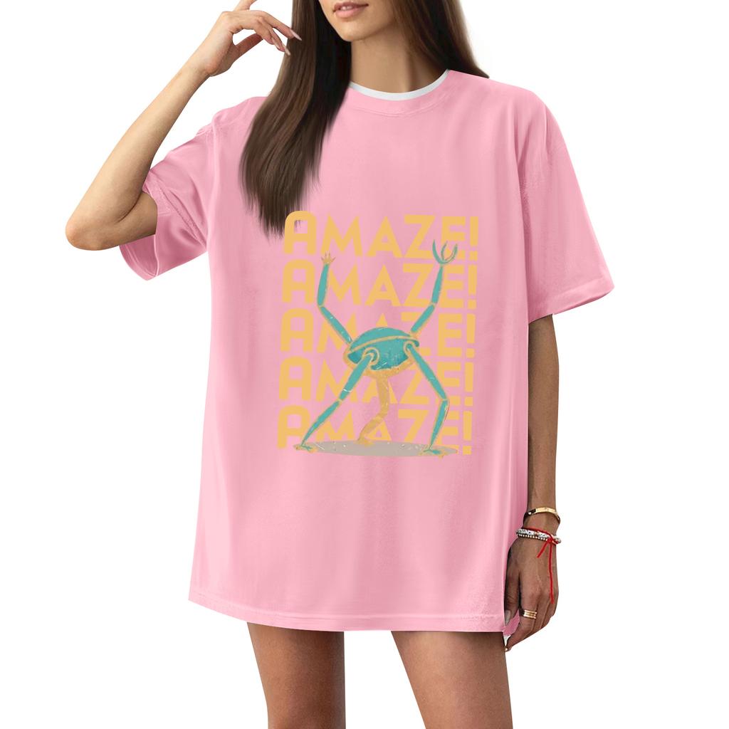 Women's Casual Printed T-Shirt Round Neck Pullover Short Sleeve Top