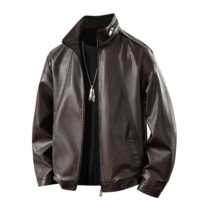 Men's Fleece-Lined Leather Winter Jacket, Thickened, Trendy Stand Collar - Ideal for Business, Casual, or Motorcycle Wear