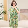 Women's Floral Print Cotton Silk Knee-Length Dress - Plus Size, Short Sleeve, Lightweight & Loose for Middle-Aged & Elderly