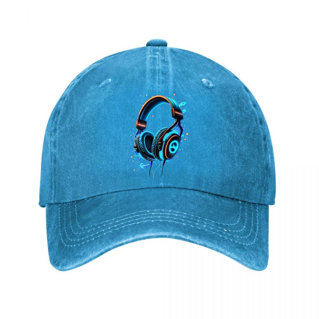Neon Glow Gaming Headphones Music Audio Illustration Washed Baseball Cap Outdoor For Womens Unisex FeUnisex