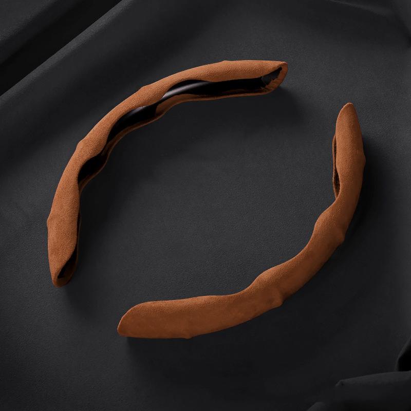 Suede Leather Steering Wheel Cover 38cm Car Steer Wheel Protector Textured Anti Slip Sweatproof Universal Decoration Accessories