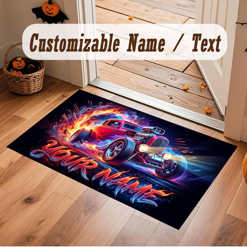 Truck Car Theme Crystal Velvet Floor Rug Personalized Custom Name Text Warm Carpet Home Decoration