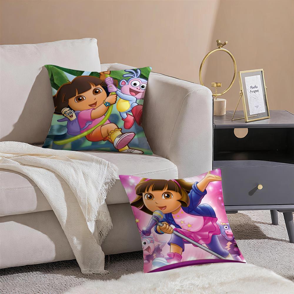 Cute D-Dora The Explorer Cushion Cover Pillowcase Short Plush Invisible Zipper Room Sofa Cushion Cover