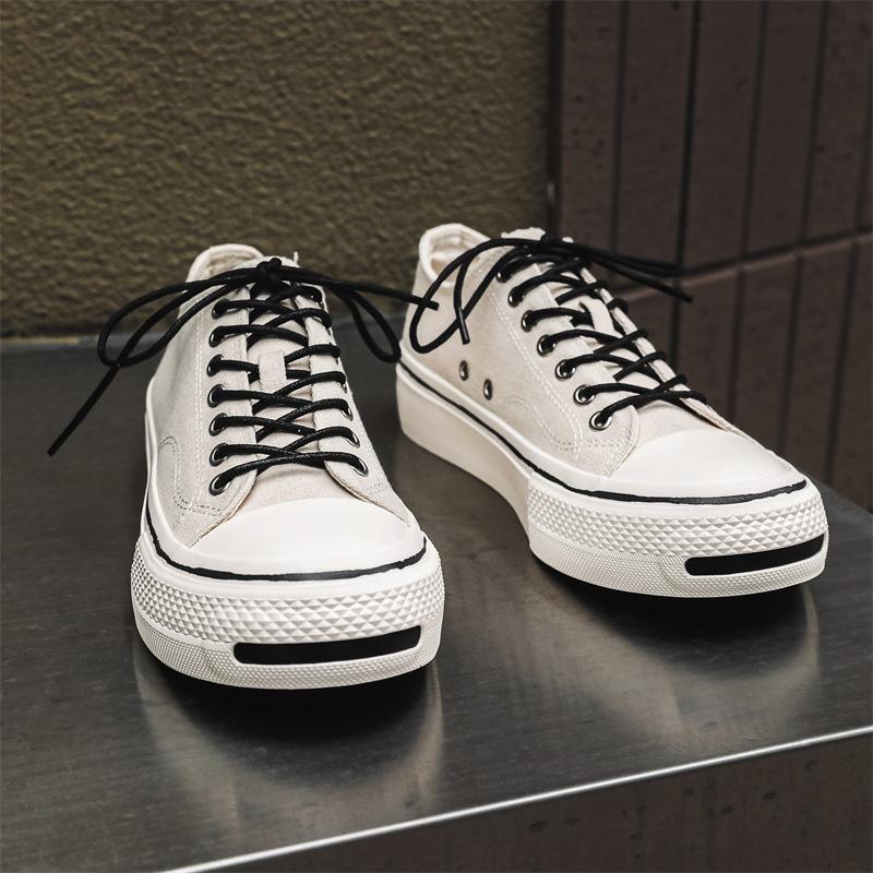 

AFANTING New opening smile high-density canvas shoes thick-soled heightened popular Japanese low-top breathable vulcanized shoes 286 44 бежевий