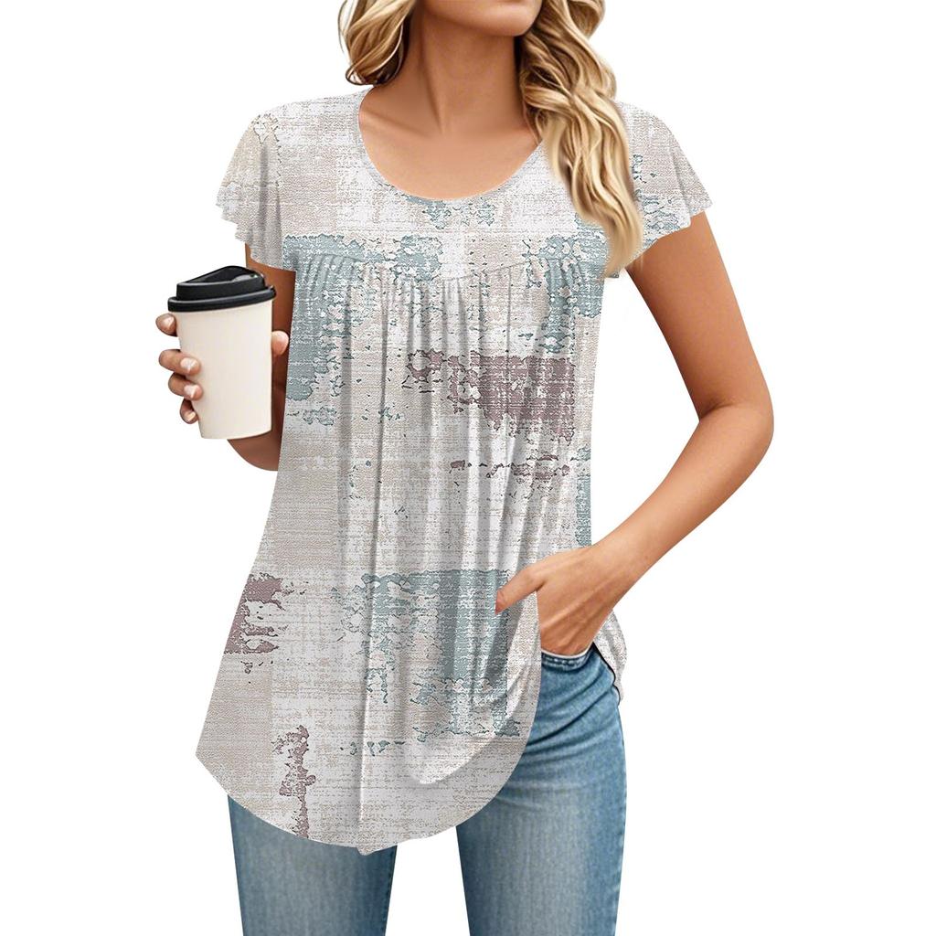 Women's Round Neck Short Sleeve Mid Length T-Shirt Loose Casual Short Sleeve T-Shirt Top
