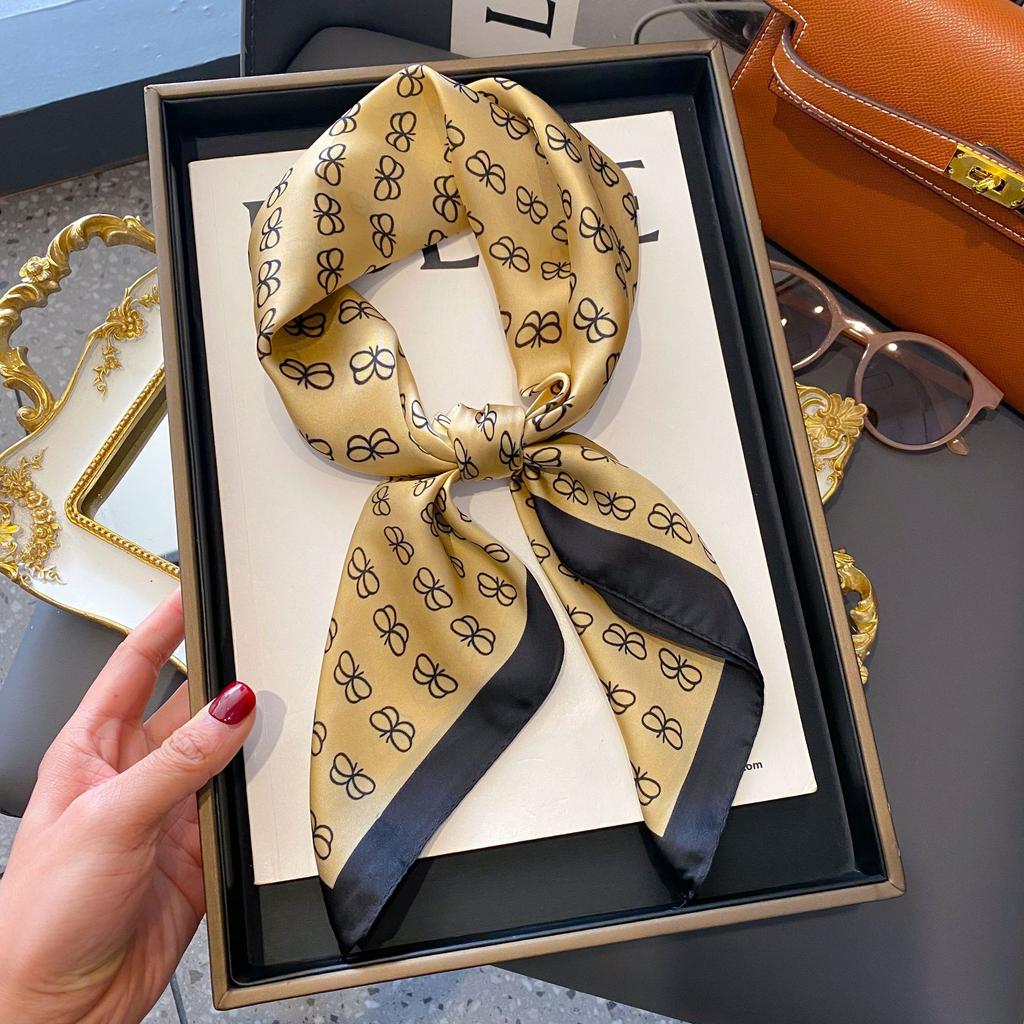 Small Silk Scarf Women'S Versatile High-End Decorative Square Scarf Professional Small Scarf Simulation Silk Korean Version Streamer Bag