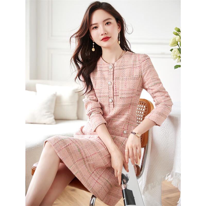 Elegant Tweed A-line Long Sleeve Dress