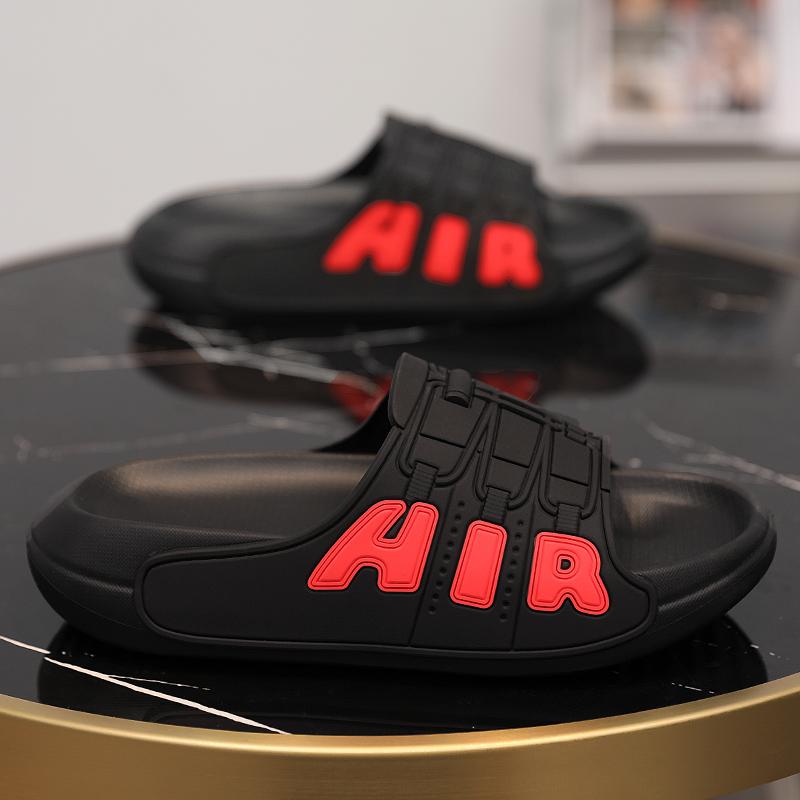 

Fashion 2025 New Men s Slippers New Summer Style Thick Bottom Outer Wear Air Cushion Slip-On Beach Shoes Trendy Polyester 38