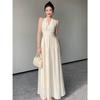 Rochie de vară elegantă, subțire, fără mâneci, stil francez 2026, cu talia marcată, design simplu