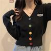 Women Sweater Cardigan Solid Korean V-neck Knitted Cardigan Lady Casual Slim Colorful Single Breasted Short Jumper Coats
